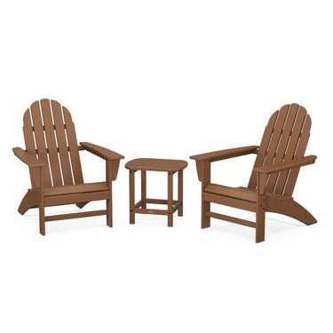 POLYWOOD Vineyard 3-Piece Adirondack Set w/ South Beach 18-Inch Side Table - Teak